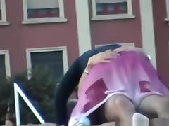 Voyeur tapes a crazy girl riding her bf upskirt at the beach tube porn video