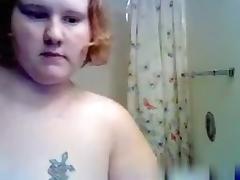 Superfat redhead chick takes a shower tube porn video