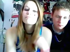 Brunette girl jerks and sucks her bf's cock in the bedroom tube porn video