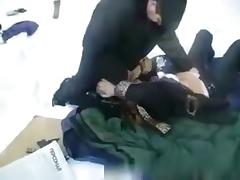 Russian redhead milf fucks her man in the snow tube porn video