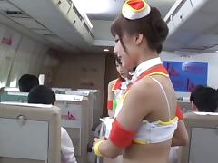Slutty flight attendants let the passengers fuck them on a flight tube porn video