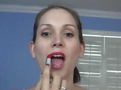 Weird lipstick but hot footjob tube porn video