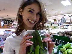 Girl flashing at the grocery store and at a restaurant tube porn video