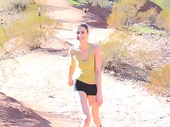 Athletic chick on a hike flashes her tits and pussy tube porn video
