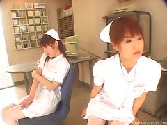 Nurse in white stockings and a garter belt fucks a patient tube porn video