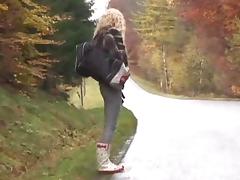 Young hitchhiker gets fucked in the wood tube porn video