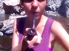 Beautiful girl smoking her pipe tube porn video