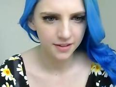 Blue haired girl in flowers plays with tits tube porn video