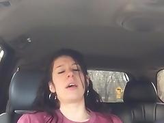Very cute chick gets fingered to orgasm in back seat tube porn video