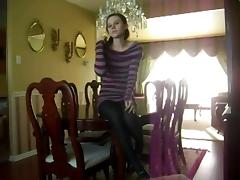 Babe strips and bates on the dining room table. tube porn video