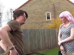 Nerdy dude gets to bang a geeky hot girl with purple hair tube porn video