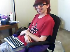 Charming fagot is playing in a small room and filming himself on computer webcam tube porn video