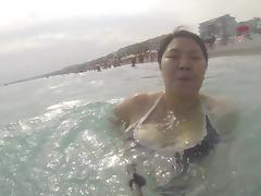 Asian wife in swimsuit big tits tube porn video