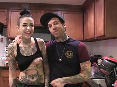 Girls show off their tattoos and chat behind the scenes tube porn video