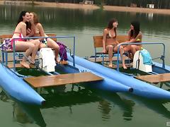 Amateur babes and their lesbian adventure on the old lake tube porn video