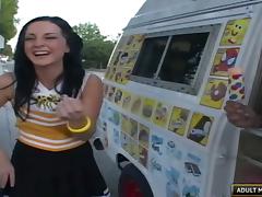 Ice cream man and the sexy cheerleader fucking in his van tube porn video