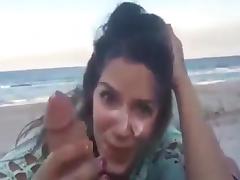 Blonde girl wanted to have sex on the beach and gets facial tube porn video