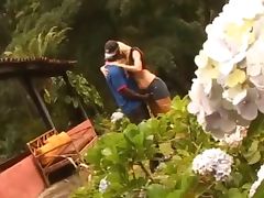 Interracial couple in the garden tube porn video
