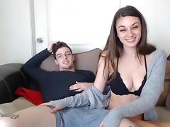 Webcam girlfriend enjoys licking all of his cum tube porn video