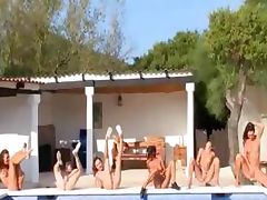 Six naked chicks by the pool from Russia tube porn video