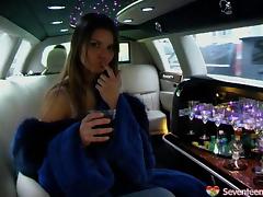 Party girls in the limo have a dildo fucking teen threesome tube porn video