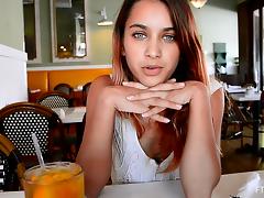 Natural tits Belicia has a sexy pant as she undresses seductively and plays with a toy in public tube porn video