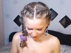 Pretty camgirl with pigtails 100percentdoll, masturbating on the bed tube porn video