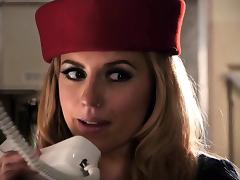 Slutty stewardess and the two pilots have a midair threesome tube porn video