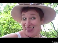 BBW Granny having fun in the forest tube porn video