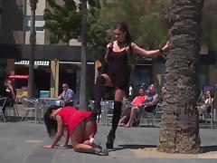 humiliated and punished by cruel mistress in public tube porn video