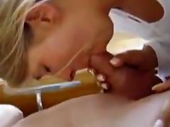 Blonde chick gives an amazing blowjob to a moaning guy tube porn video