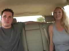 Blonde MILF with juicy tits sucks guy's tool in the car tube porn video