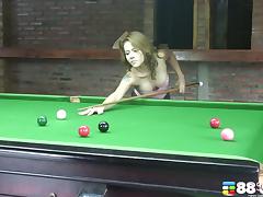 Sexy pool player shows off her great cock craving body tube porn video