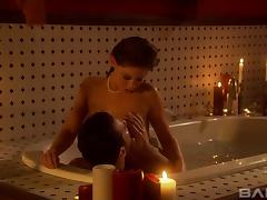 Romantic shagging game with a pretty lady in a tub tube porn video
