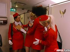 Gorgeous stewardess attacked by a randy fellow in a toilet tube porn video