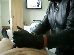 Leather gloved Bi Handjob tube porn video