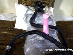 Mummification BJD rubberdoll Gas mask tube porn video
