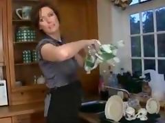 British Milf gets it in the kitchen tube porn video