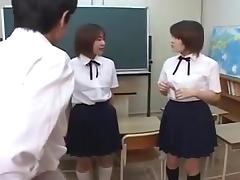 Two Japanese school girl spitting on teacher tube porn video