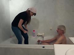 Old Young cleaning lady gets fucked by wrinkled grandpa tube porn video