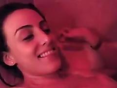 Chick sucks on dick in shower tube porn video
