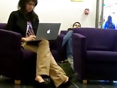 Candid heelpopping and Shoeplat Feet at Library tube porn video