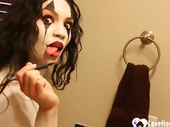 This hot girl will get her whole body sprayed for a Halloween party tube porn video