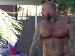 Big horny dude masturbates in the open and gets his desires fulfilled tube porn video