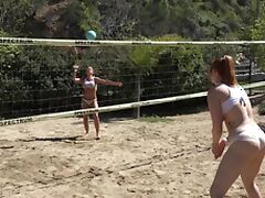 Group of friends playing volleyball decided to have massive orgy after tube porn video