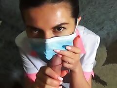 Nurse Gives Blowjob Through Two Masks tube porn video