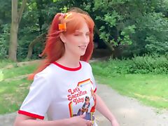 Redhead teen Alex Harper with pigtails does a photoshoot in the woods tube porn video