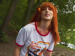 Redhead teen with pigtails loves to have two dicks inside her tube porn video