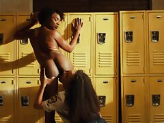Ebony babes Ana Foxxx & Demi Sutra having lesbian sex in the lockerroom tube porn video