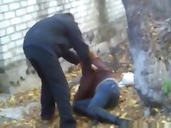 Russian slut gets fucked outside on the ground and lets her friends watch tube porn video